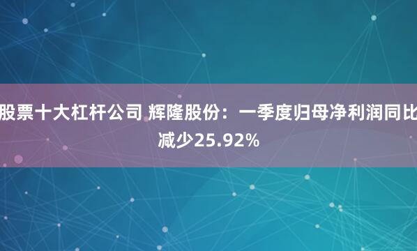 股票十大杠杆公司 辉隆股份：一季度归母净利润同比减少25.92%